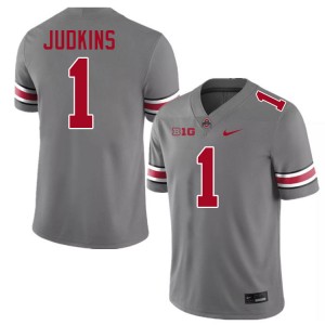 Men Quinshon Judkins Grey Ohio State Buckeyes #1 Football University Jersey 205918-584