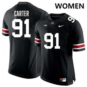 Women's Jarquez Carter Black Ohio State Buckeyes #91 Football Limited Jersey 732415-543