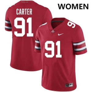 Women's Jarquez Carter Red Ohio State Buckeyes #91 Football University Jersey 313279-503