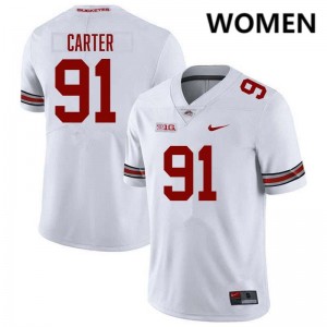 Women's Jarquez Carter White Ohio State Buckeyes #91 Football Stitched Jersey 737022-235