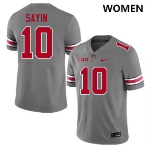 Women's Julian Sayin Grey Ohio State Buckeyes #10 Football Official Jersey 329217-737